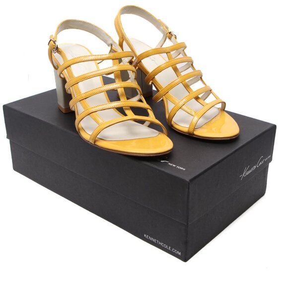 Kenneth Cole New York Patent Leather Caged Sandals Ankle strap Yellow Grey - Picture 4 of 13
